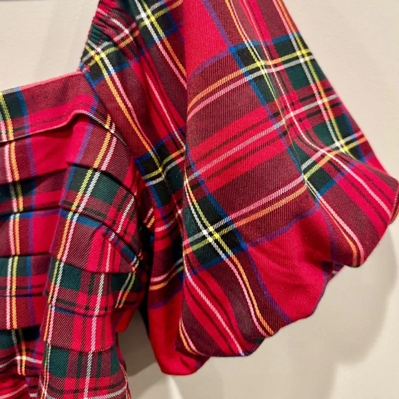 Francesca’s Collections Nicole Plaid Puff Sleeve Pleated Holiday Blouse NWT - Picture 6 of 15